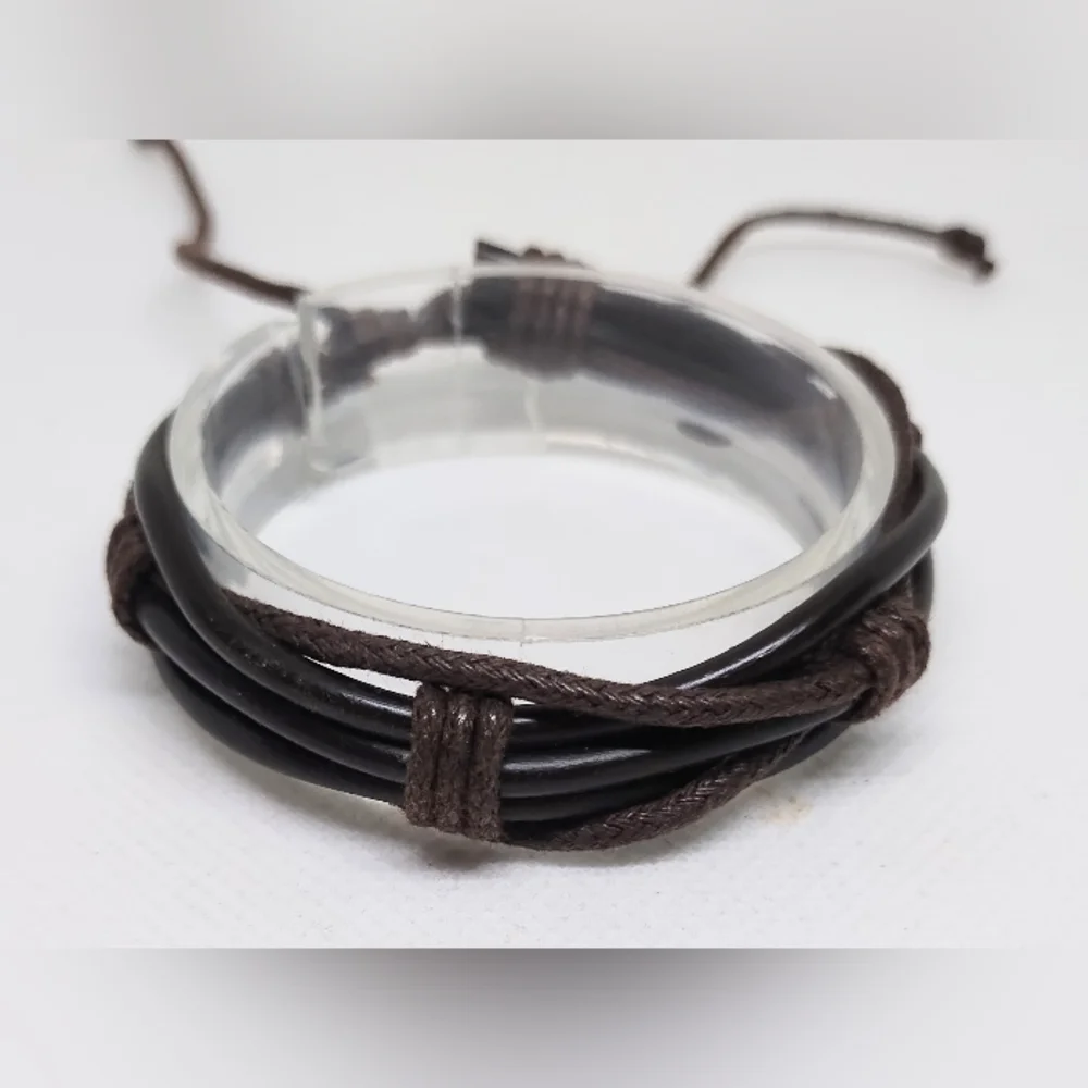 Men's Bracelet Leather Layered Brown‎ New f52
